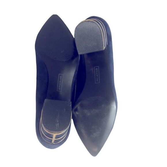 Gorgeous Blue Suede Shoes with Block Heel Caged in Gold from Steven Size by 8M - Picture 10 of 10